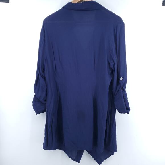 Soft Surroundings Women Assymetrical Ivory Button Down Wrap Roll Tab Sleeve| L - Picture 6 of 10